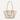 Doppio Leather Tote in Almond Beige on a warm off-white background